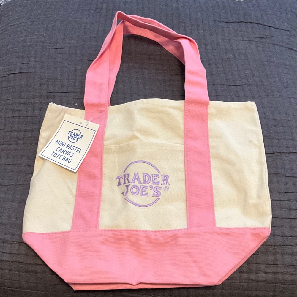 Trader Joe's Pink with Purple Logo Mini Canvas Tote Bag